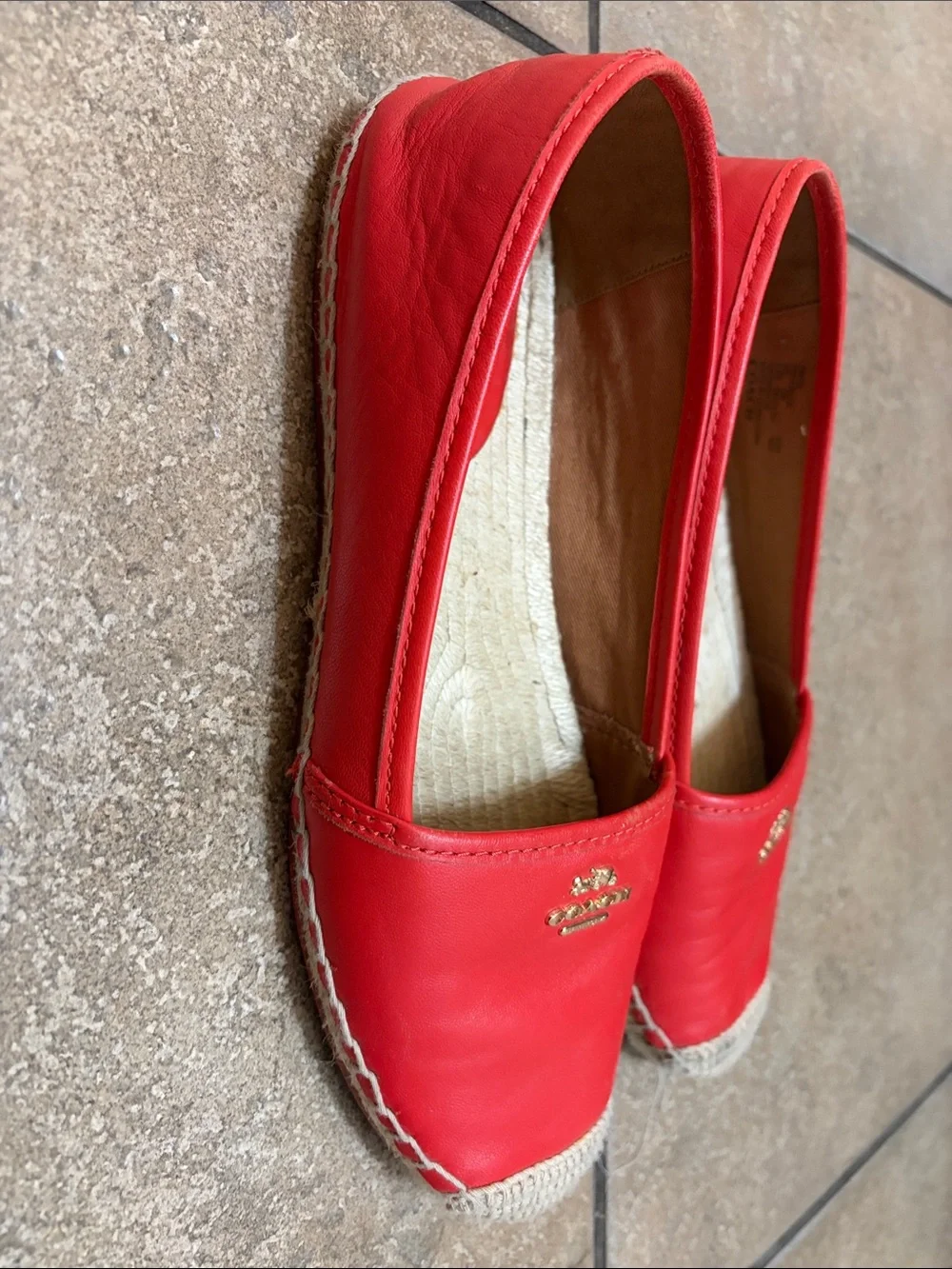 Coach Red Leather Espadrilles with Gold Logo